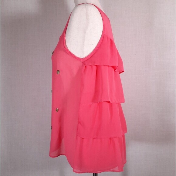 Rapsodia Layered Pink Mesh Tank with Gold Skull Medallions Ruffled Back X-Small - Picture 3 of 15